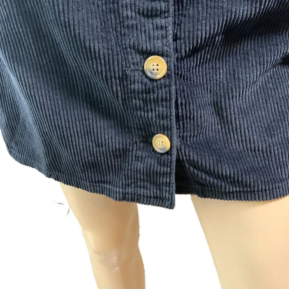 YMI Jeans Black Corduroy Button Up Mini A Line Skirt Size 1/25 Preppy Academia‎